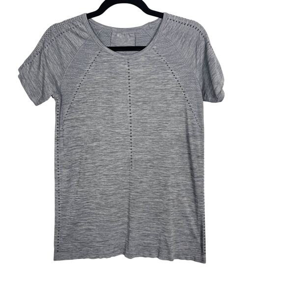 Athleta Medium Spacedye Gray Foothill Seamless Tee Short Sleeve Crew Neck Vented - Picture 1 of 5